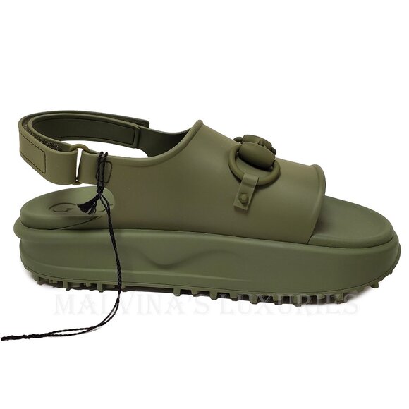 GUCCI SHOES MEN GREEN RUBBER HORSEBIT FLATFORM SANDALS sz 11 / 11.5 - Picture 8 of 16